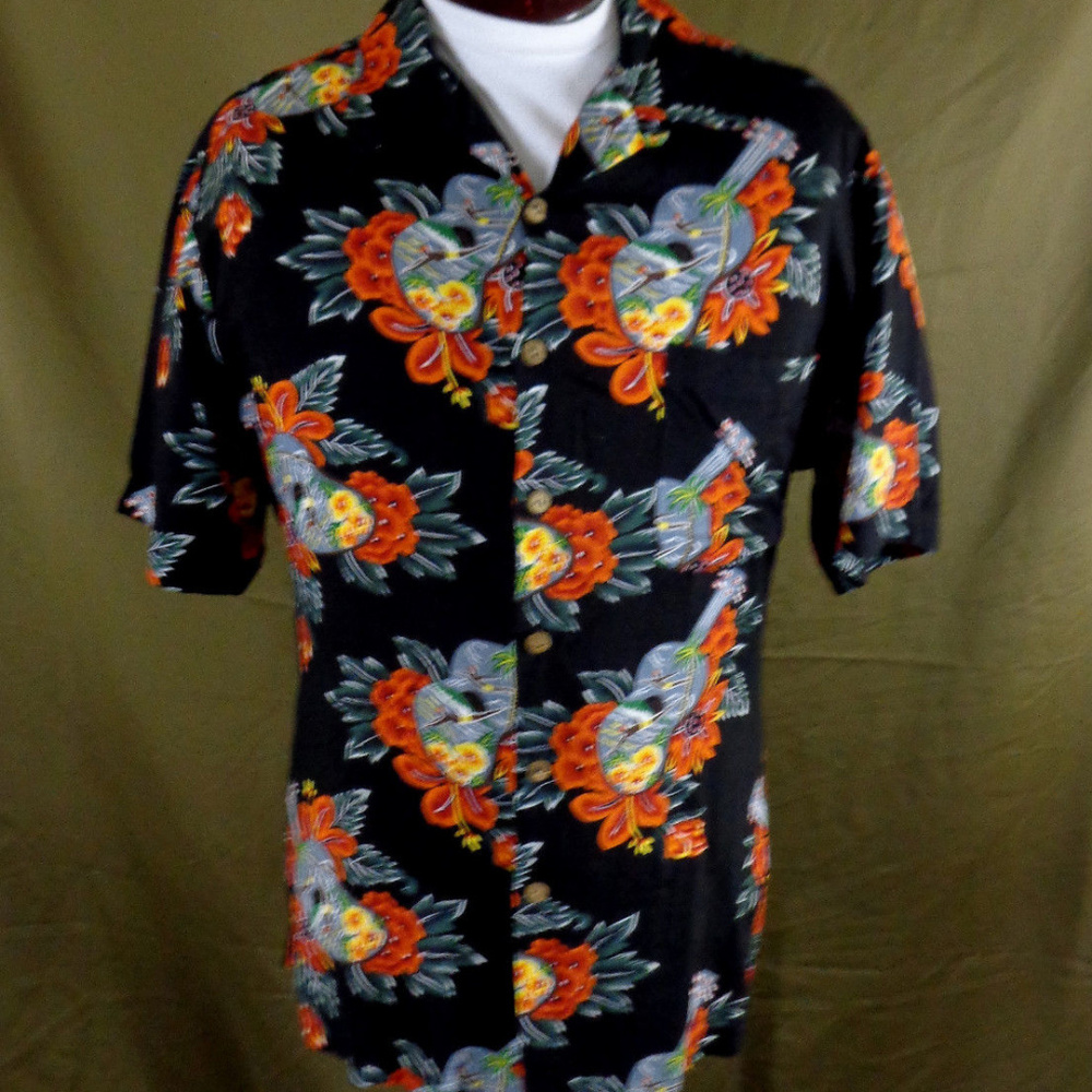 Vintage Kennington LTD Black Uke Hawaiian Shirt  L